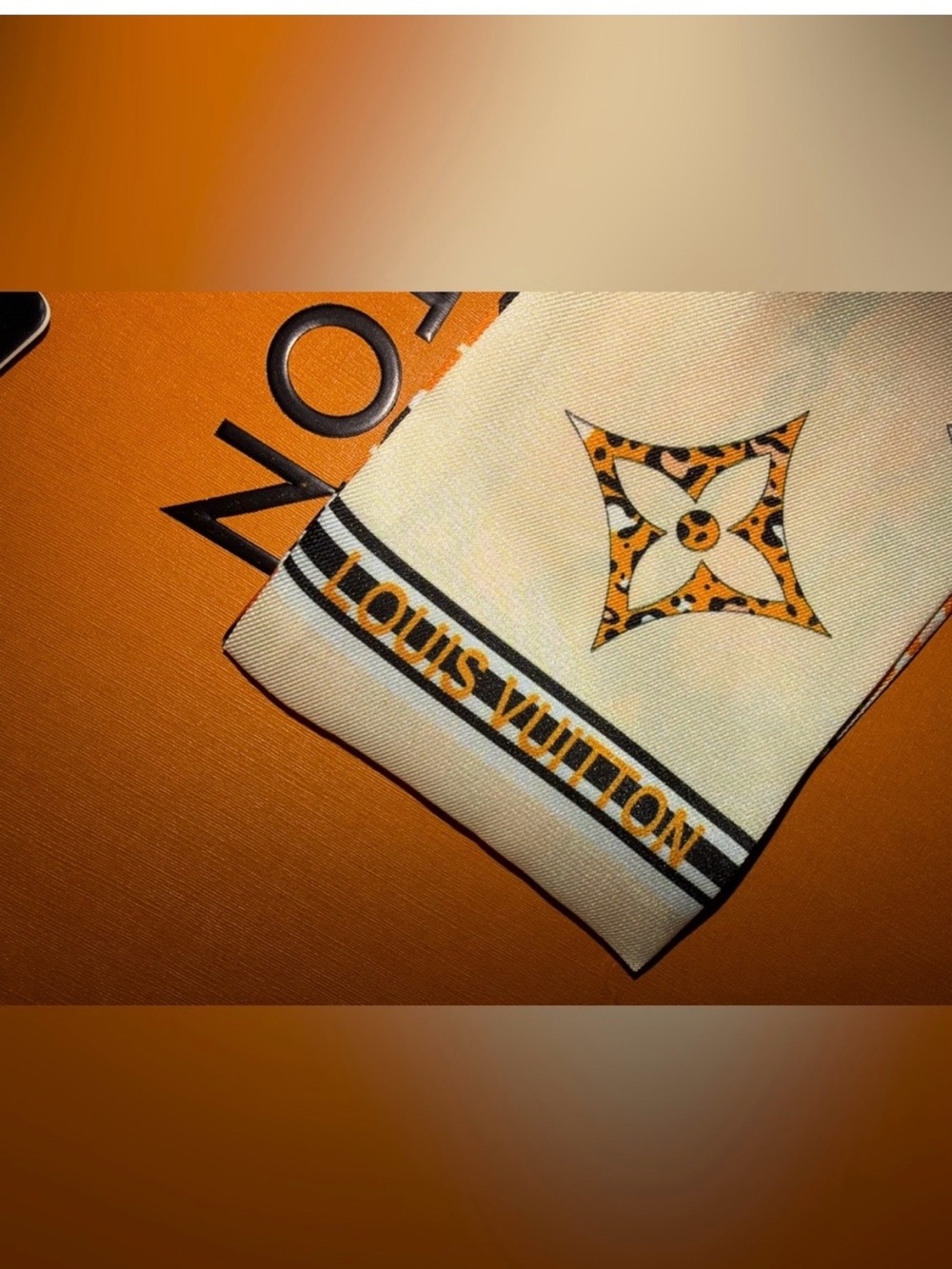 Louis Vuitton Monogram Orange & Cream Silk Twilly Scarf - Picture 2 of 7